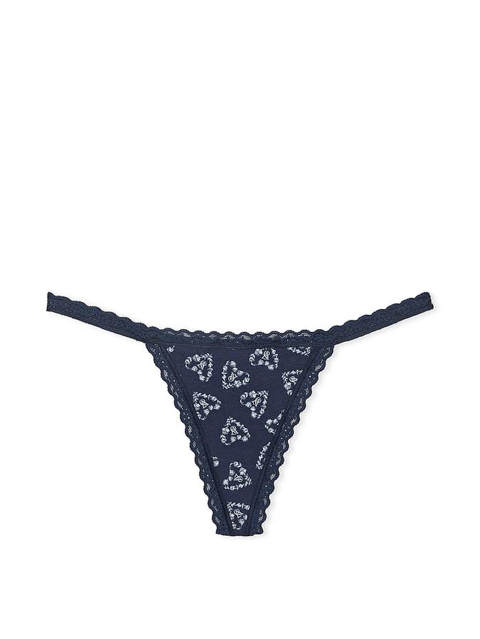 Lace-Trim Cotton V-String Panty image number 1