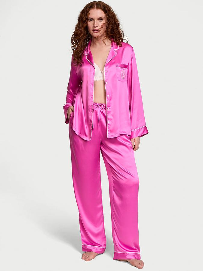 Pink Glazed Satin Long Pajama Set Glazed Satin Long Pajama Set