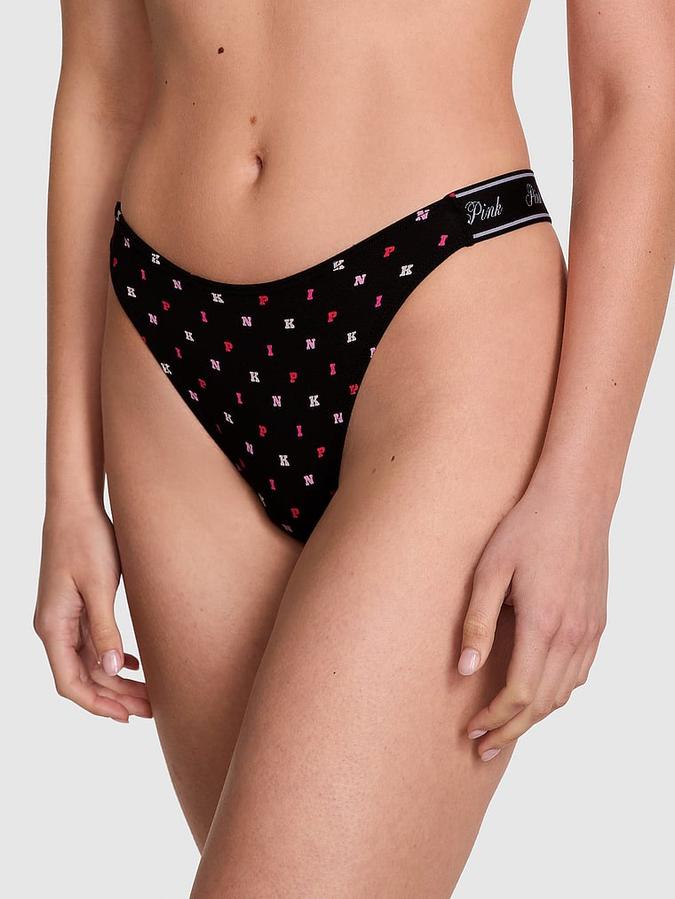Logo Cotton Shine High-Leg Thong Panty image number 0