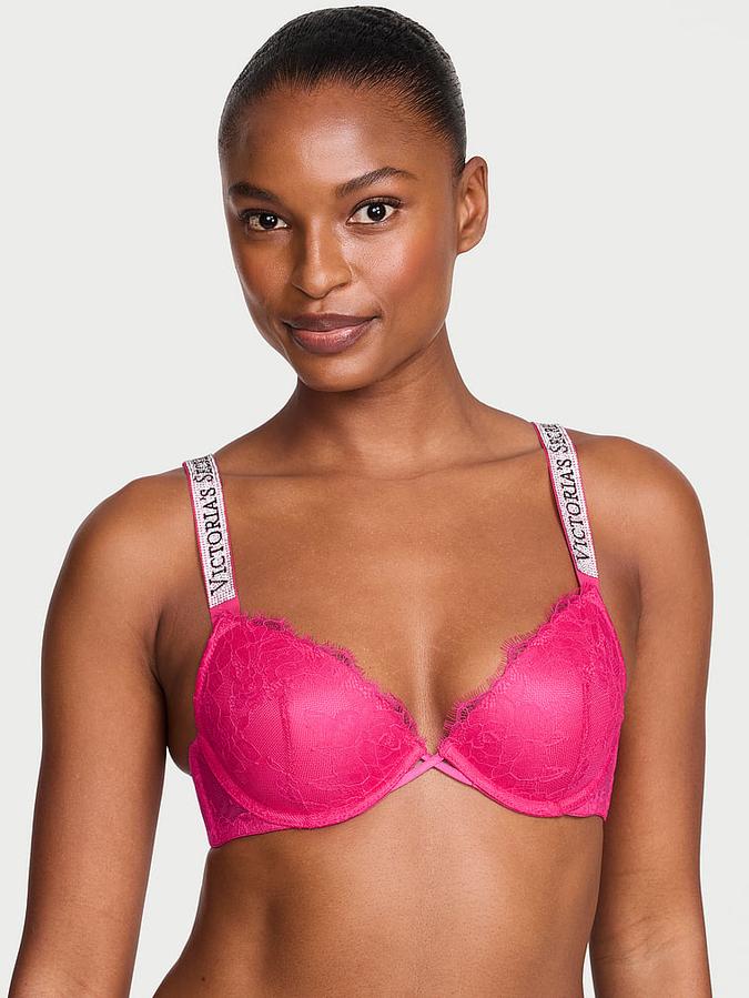 Shine Strap Rose Lace Lightly Lined Low-Cut Demi Bra
