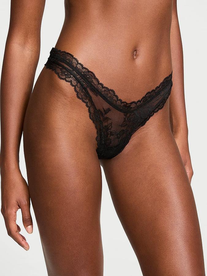 Rose Lace High-Leg Thong Panty