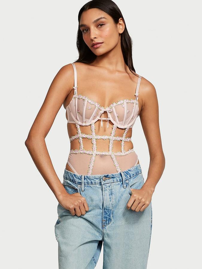Wicked Unlined Rosebud Embroidery Teddy image number 4