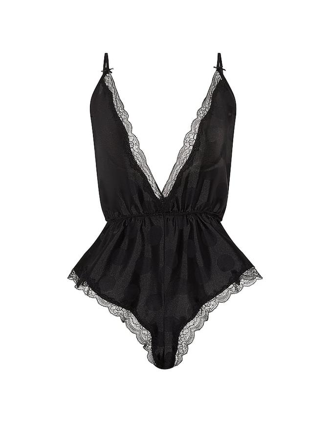 Tease Dot Satin Lace-Trim Flutter Romper image number 2