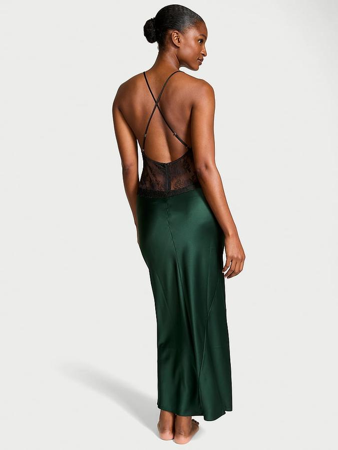 Satin Rose Lace Long Slip Dress