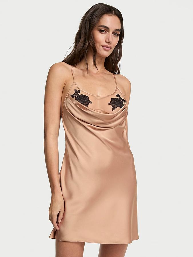 Sheer Rose Satin Draped Mini Slip image number 0