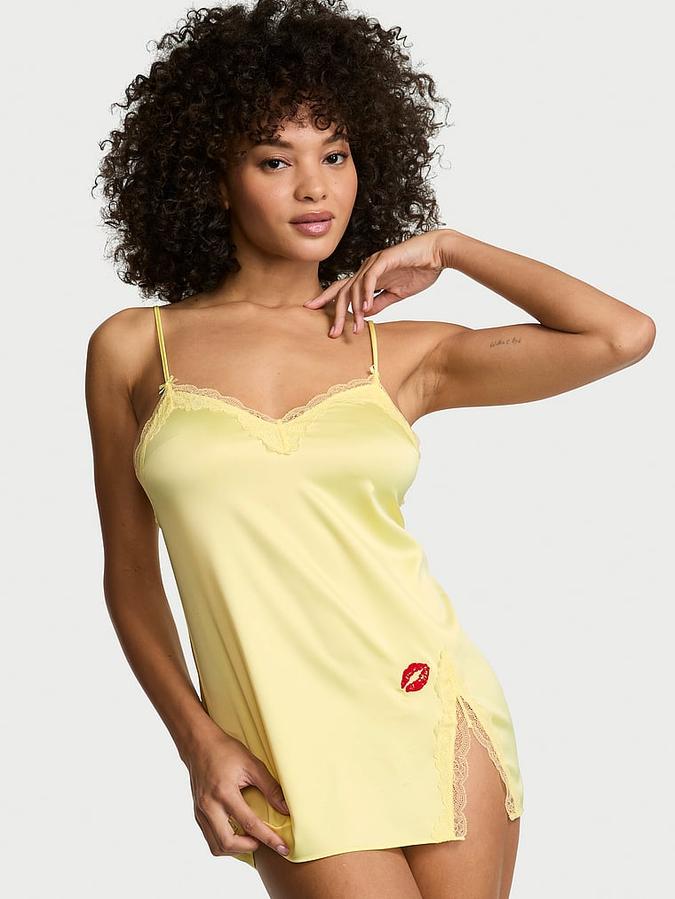Tease Satin Lace-Trim Mini Slip Dress
