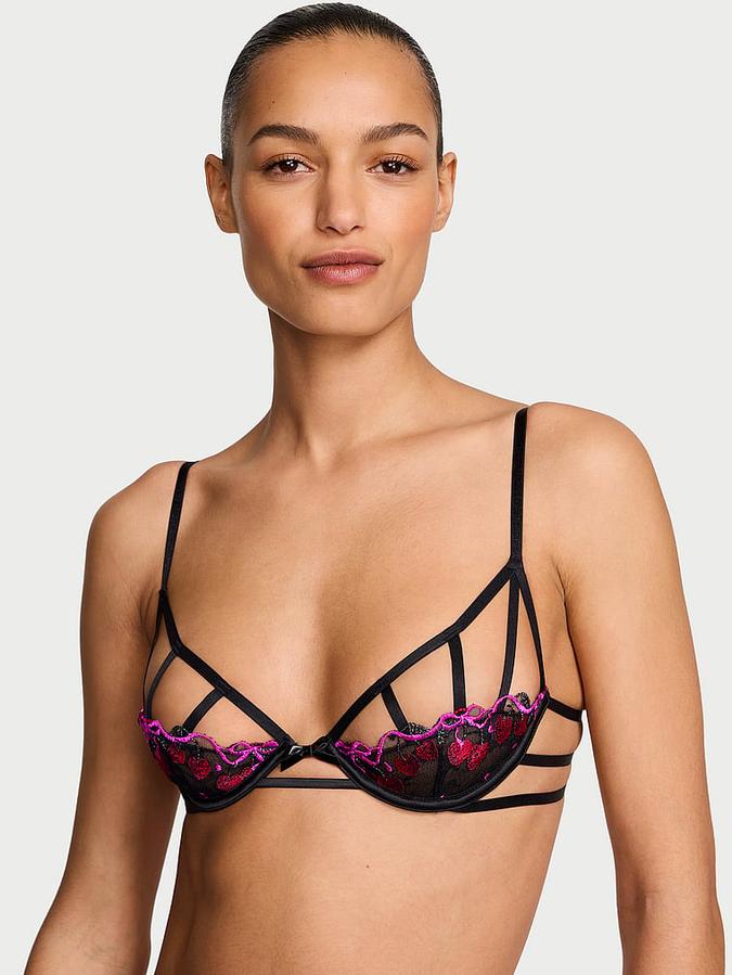 Cherry Pop Embroidery Unlined Peekaboo Demi Bra
