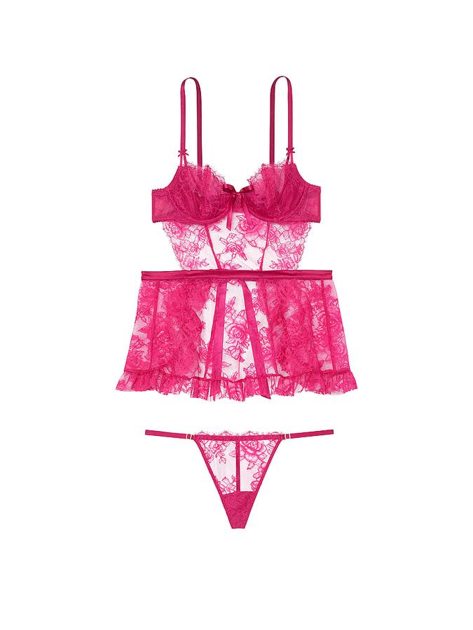 Wicked Unlined Rose Lace Apron Set image number 2