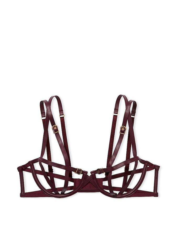 Faux Leather Open-Cup Balconette Bra image number 2