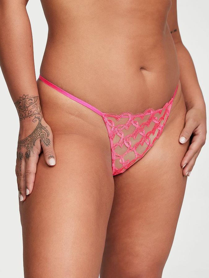 Shimmer Heart Embroidery V-String Panty image number 0