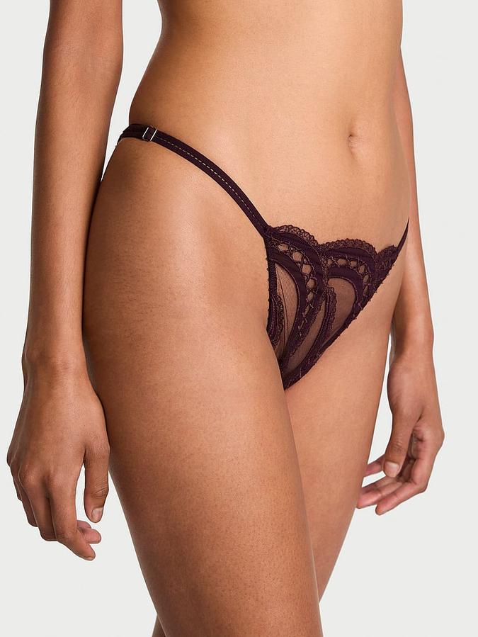 Laces Out Embroidery Open-Back Adjustable String Bikini Panty image number 0