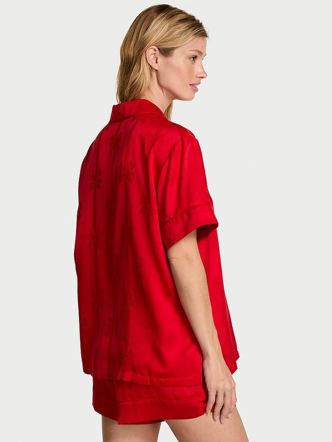 Glazed Satin Bow Short Pajama Set