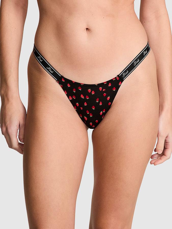 Logo Cotton High-Leg Micro Thong Panty