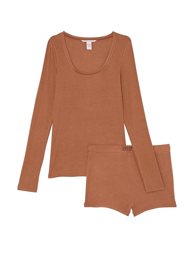 Ribbed Modal Scoop Long-Sleeve Shortie Set image number 2