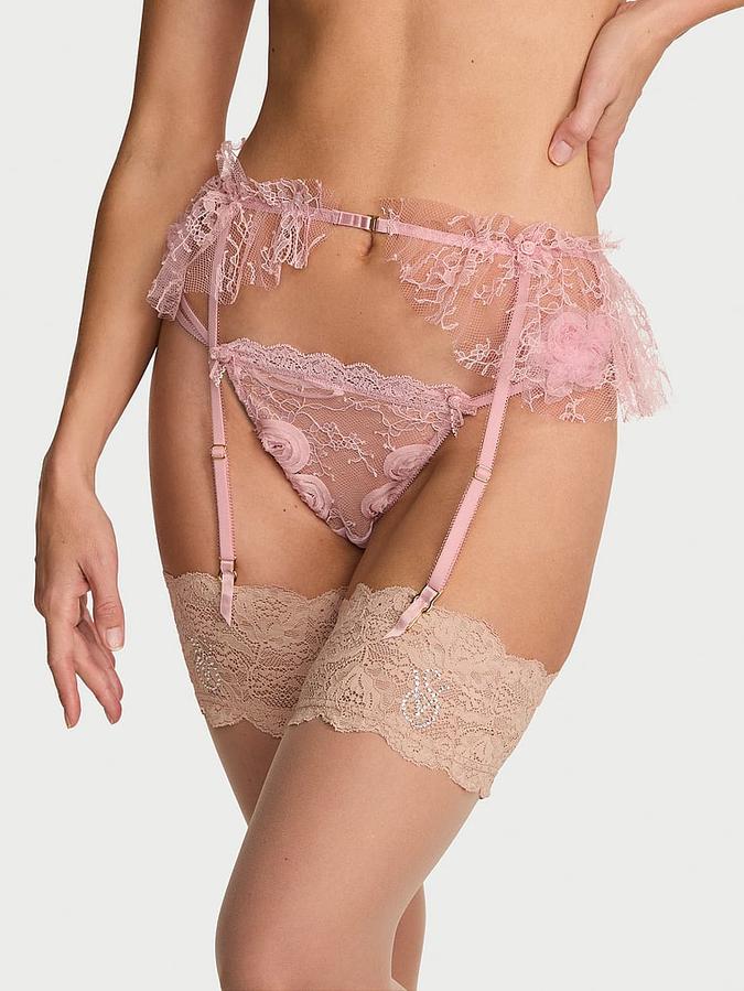 Rosette Reverie Embroidery Flutter Garter Belt