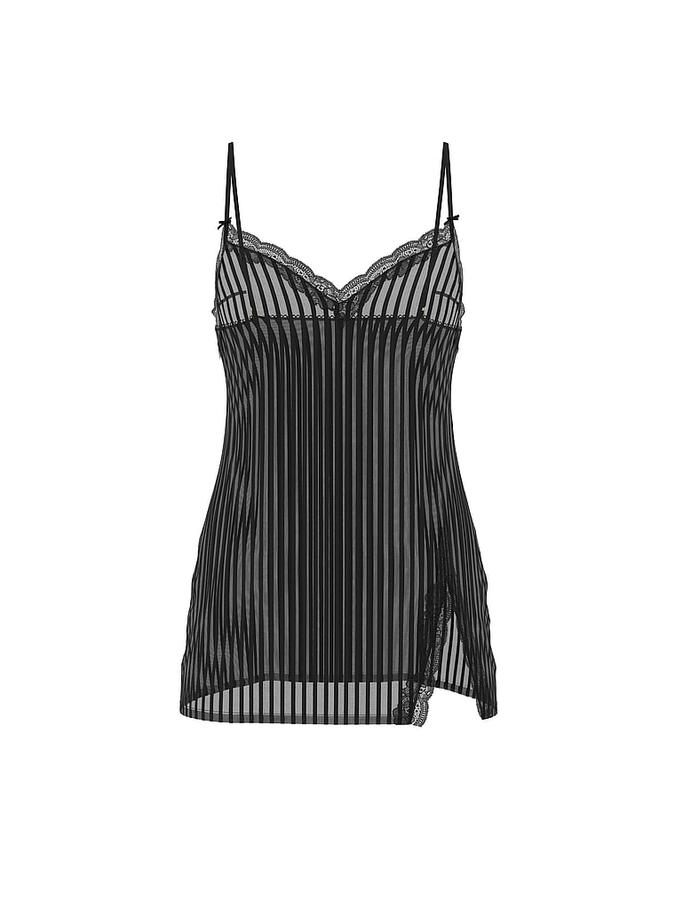 Tease Sheer Stripe Lace-Trim Mini Slip Dress image number 2