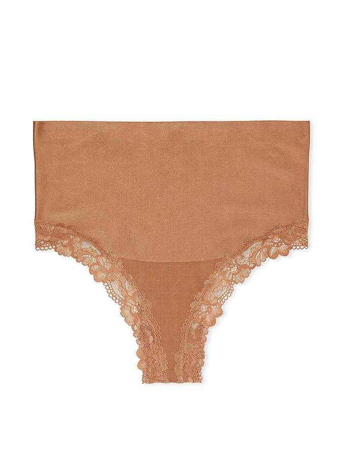 Smoothing Shimmer Lace-Trim Thong Panty image number 1