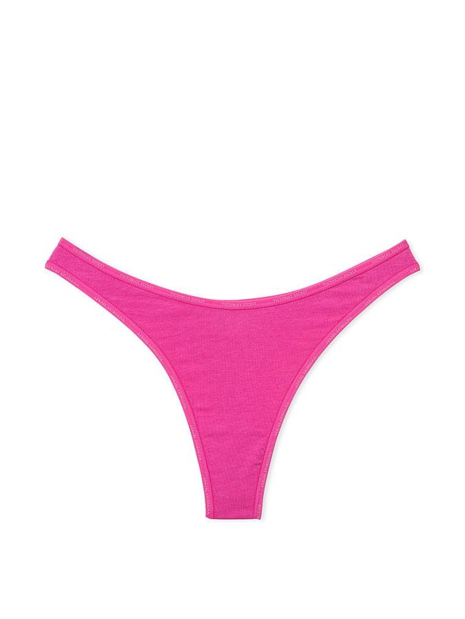 Mini Logo Cotton High-Leg Scoop Thong Panty