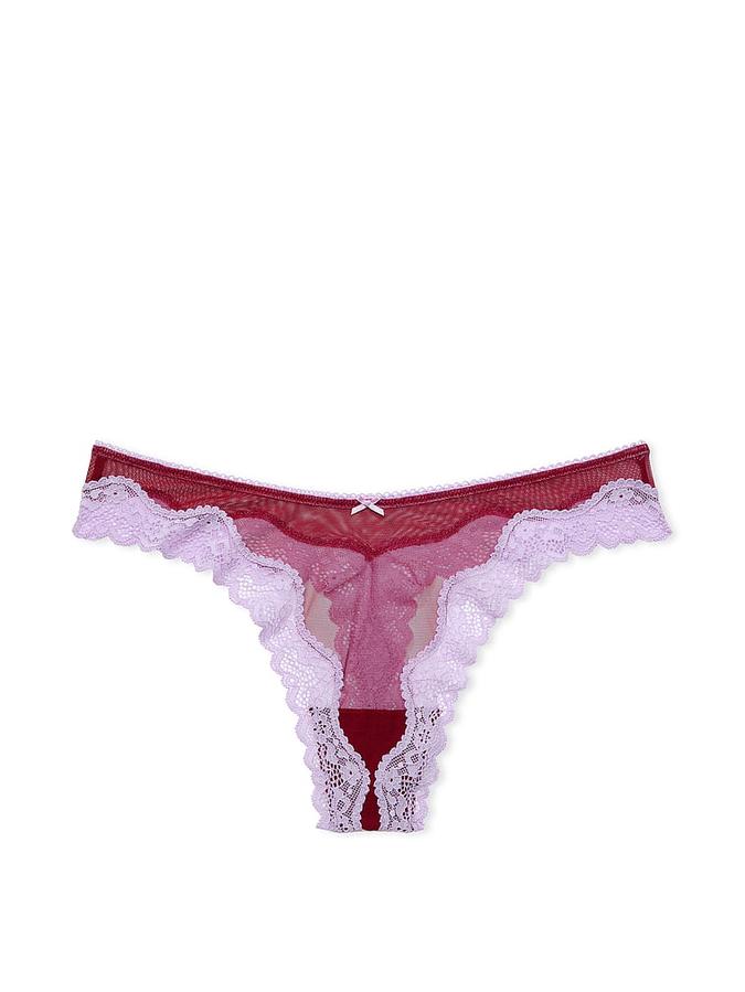 Tease Mesh Lace-Trim High-Leg Thong Panty image number 2