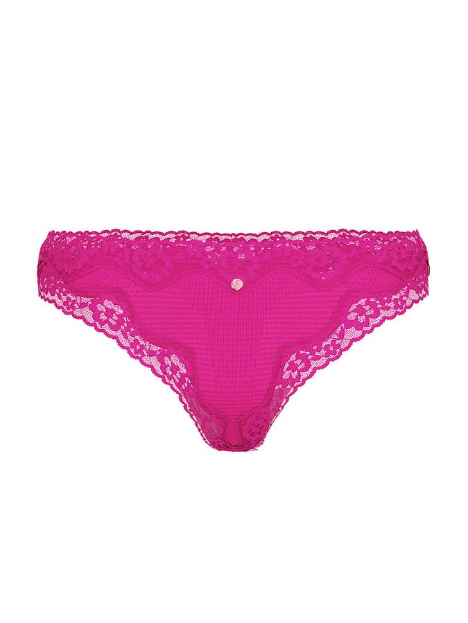 Cotton Shadow Stripe Lace-Waist Thong Panty image number 2