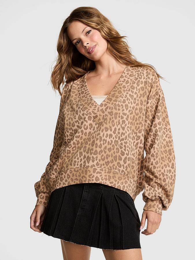 Ivy Fleece V-Neck High-Low Cropped Sweatshirt image number 0