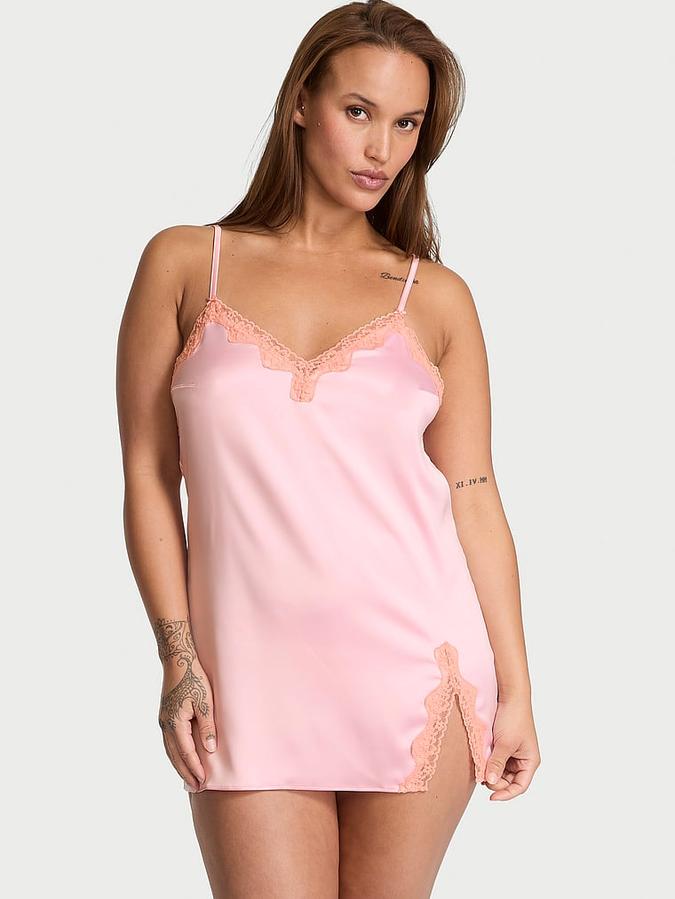 Tease Satin Lace-Trim Mini Slip