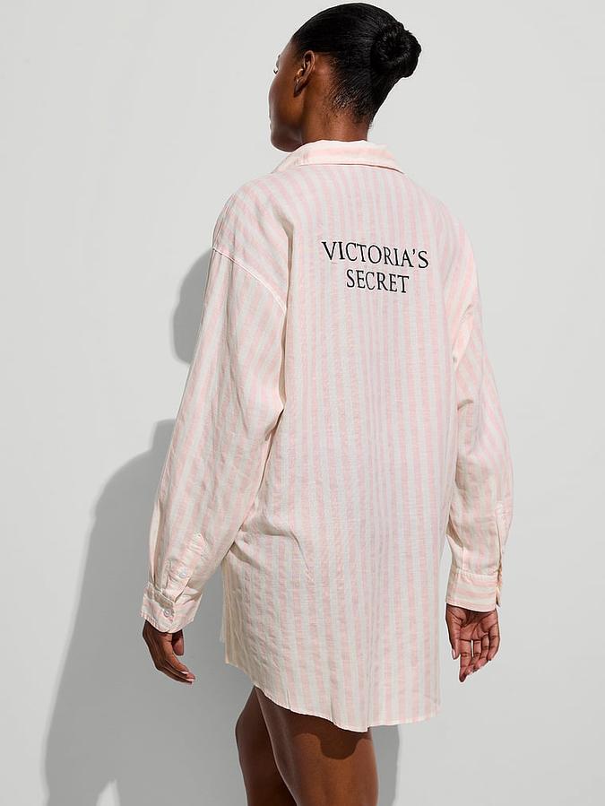 Iconic Stripe Linen Boyfriend Shirt Dress