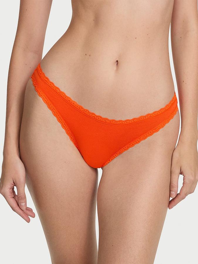 Stretch Cotton Lace-Waist Thong Panty image number 0