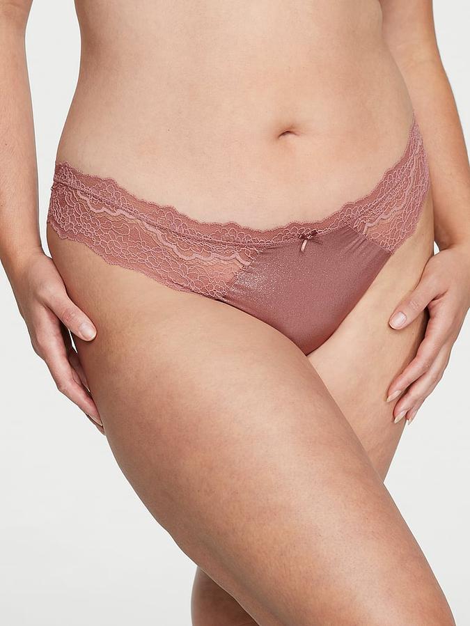Lace-Trim Smooth Shimmer Thong Panty image number 0