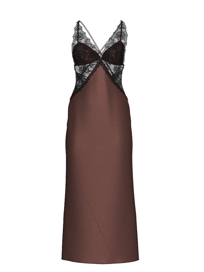 Satin Rose Lace Long Slip Dress image number 2