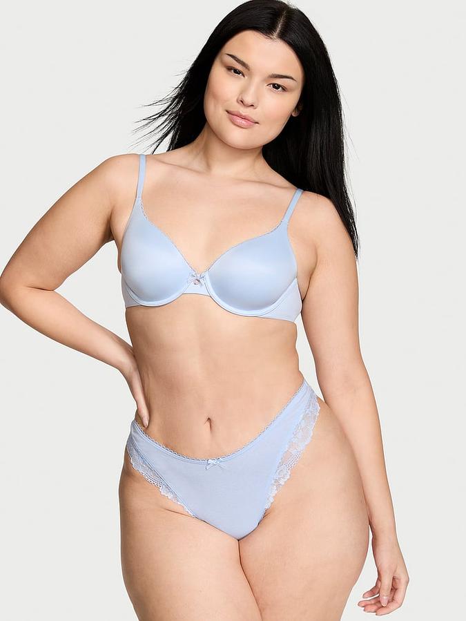 Stretch Cotton Lace-Trim High-Leg Scoop Thong Panty image number 3