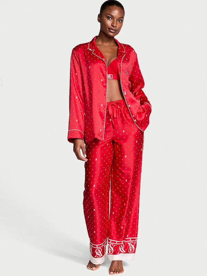 Glazed Satin Long Pajama Set image number 0