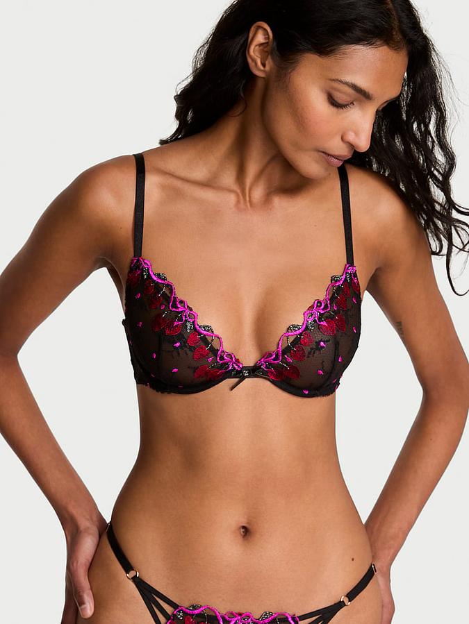 Cherry Pop Embroidery Unlined Demi Bra