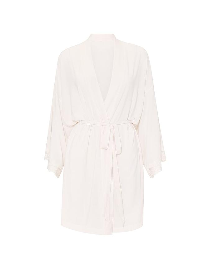 SoSoft&trade; Modal Lace-Trim Bridal Short Robe image number 2