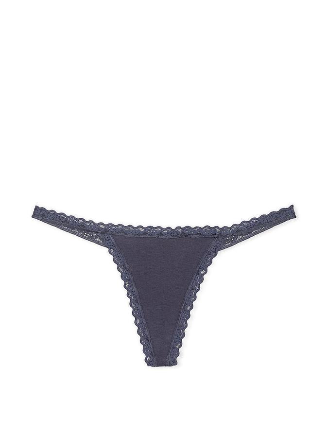 Lace-Trim Cotton V-String Panty