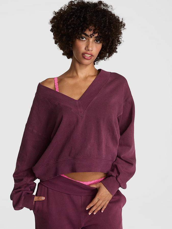 Ivy Fleece V-Neck High-Low Cropped Sweatshirt image number 0