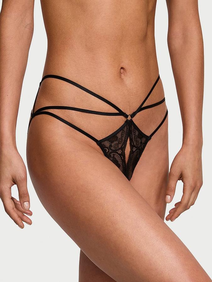 Lace Strappy Crotchless Cheeky Panty image number 0