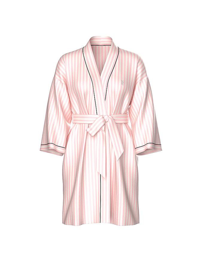 Signature Satin Short Piped Robe image number 2