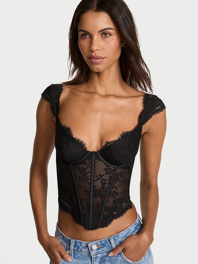 Lace Cap-Sleeve Corset Top