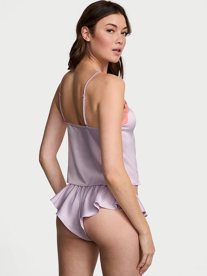 Tease Satin Lace-Trim Cami & Flutter Shorts Set