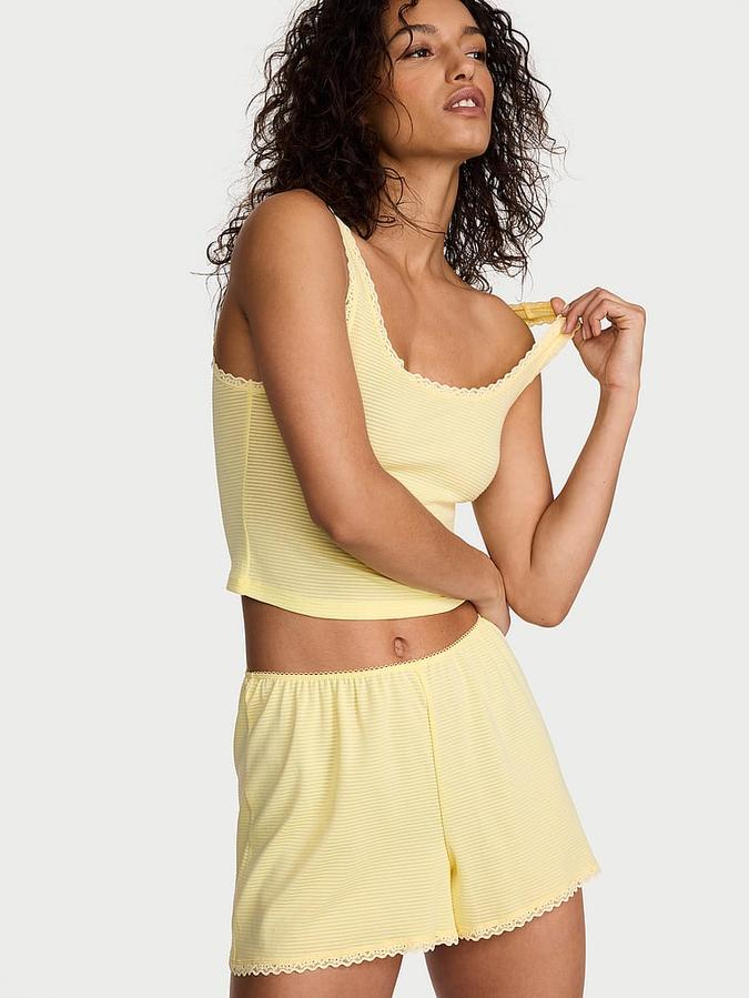 Cotton Shadow Stripe Cropped Tank & Shorts Set