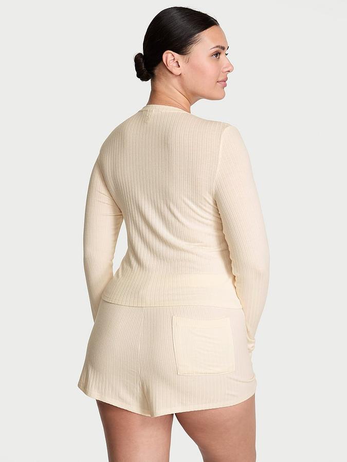 Modal Wide-Rib Long-Sleeve Short Lounge Set image number 1
