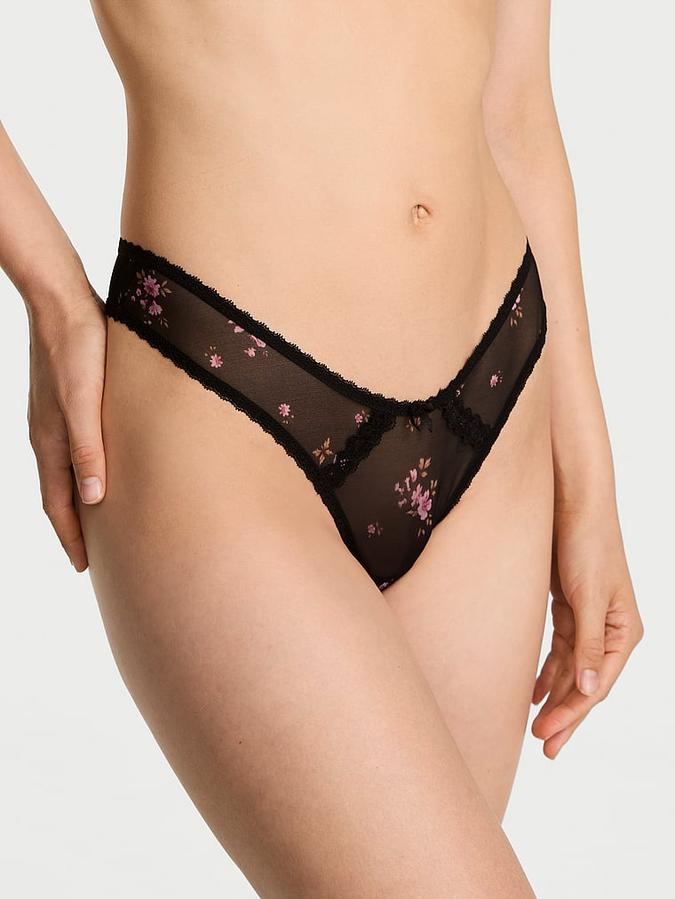 Multicolor Sheer Lace-Trim Brazilian Panty Sheer Lace-Trim Brazilian Panty