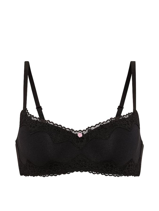 Cotton Lace-Trim Lightly Lined Balconette Bra image number 2