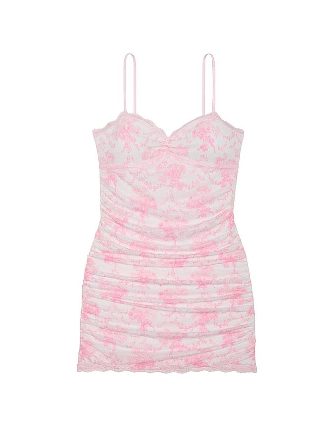 PINK x LoveShackFancy Ruched Lace Mini Dress image number 2