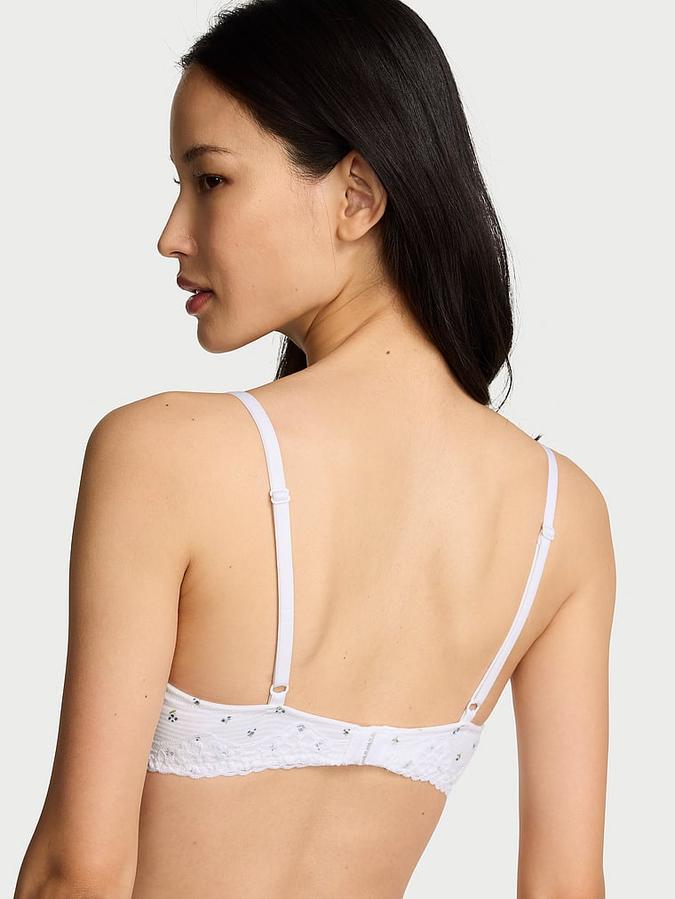 Cotton Shadow Stripe Lace-Trim Lightly Lined Wireless Bra