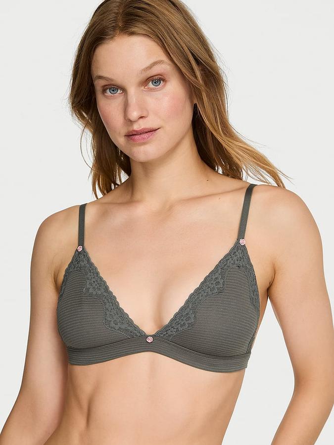 Cotton Shadow Stripe Unlined Triangle Bralette