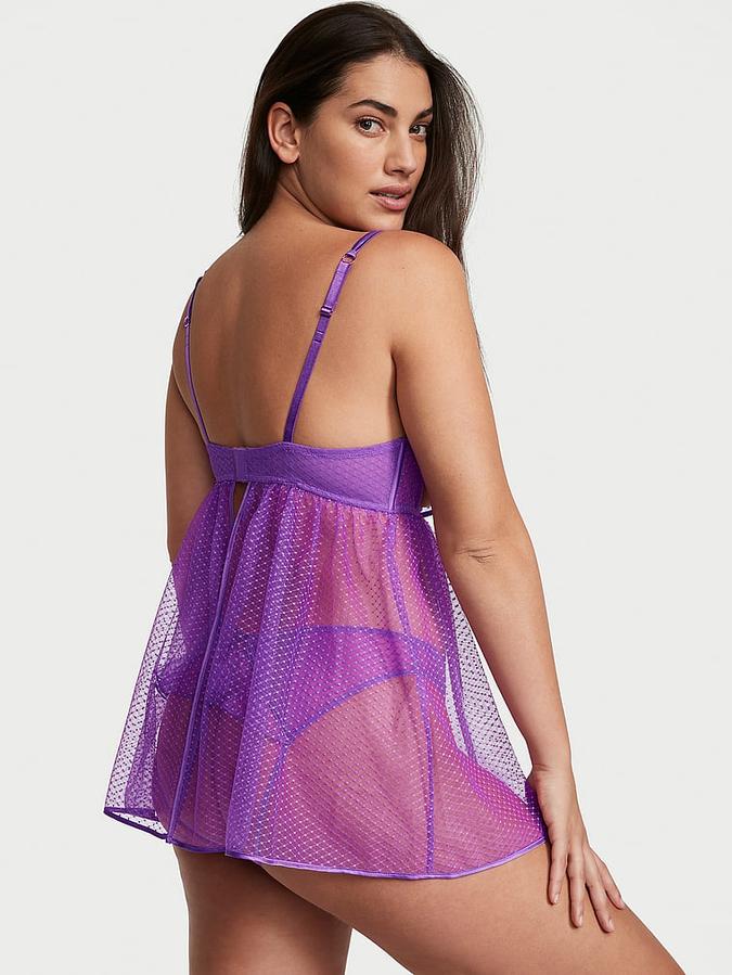 Peekaboo Mesh Open-Cup Babydoll Set image number 1