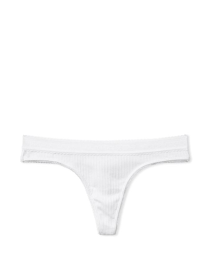 Logo Cotton Lace-Waist Thong Panty image number 2