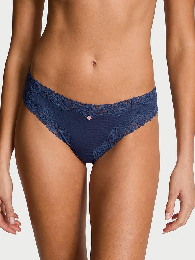 Cotton Shadow Stripe Lace-Waist Bikini Panty